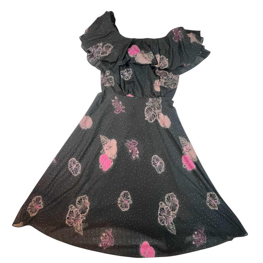 Black Floral Ruffle Midi Dress | Boho Vacation